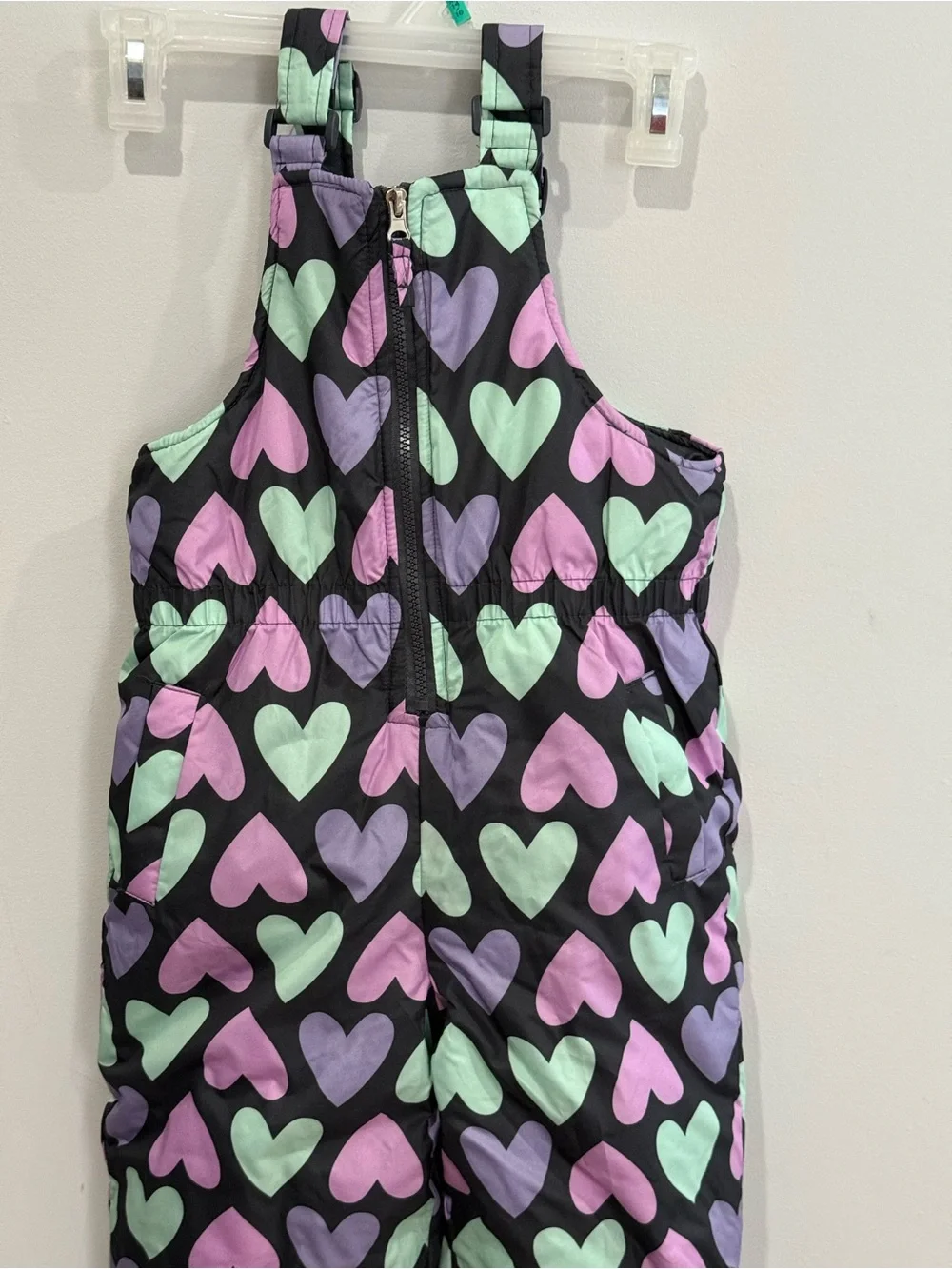 Pink Platinum 5/6 Kids Black Heart Snow Bib Overalls Pink & Mint Hearts 560